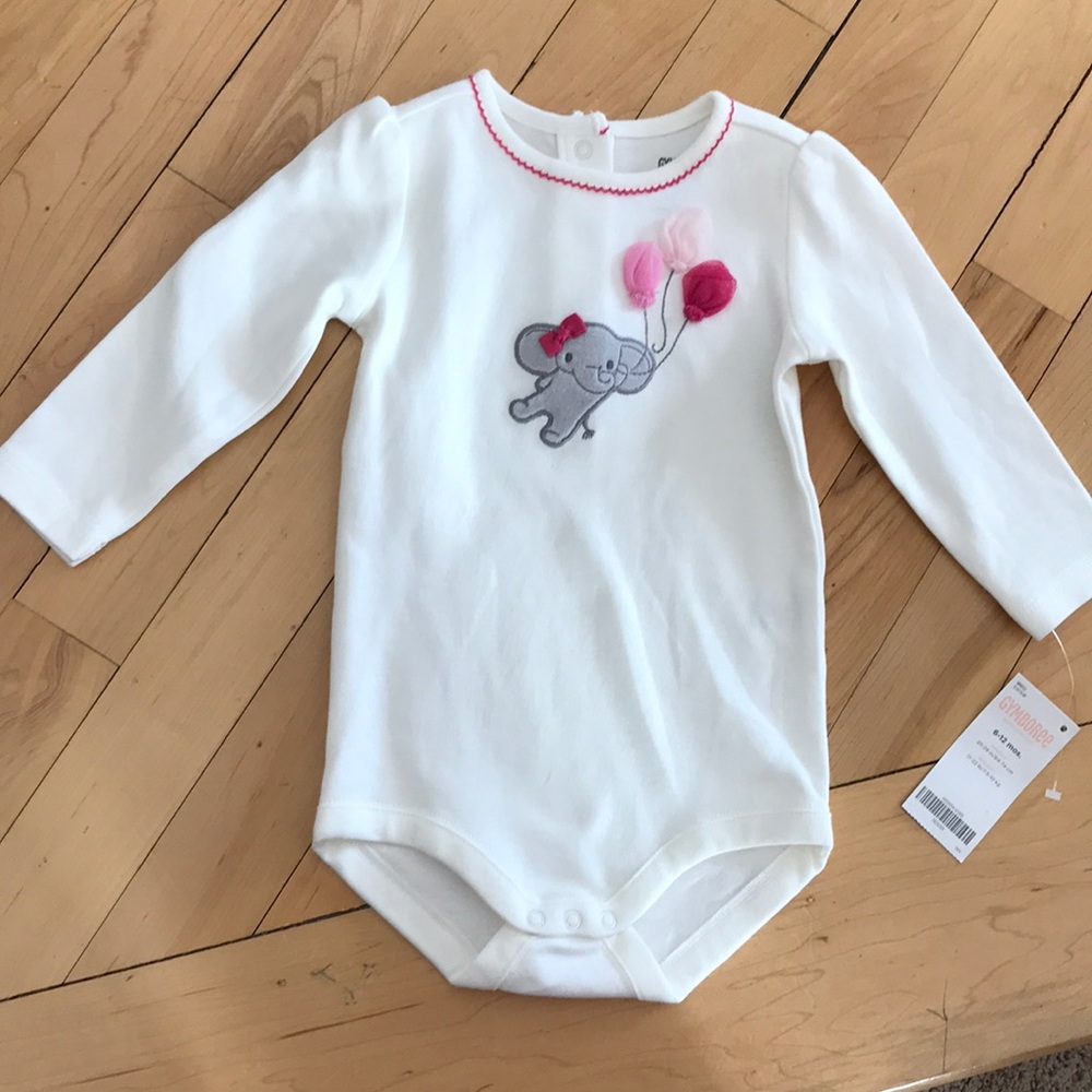 New w/t Elephant detail Gymboree 6-12mo onesie